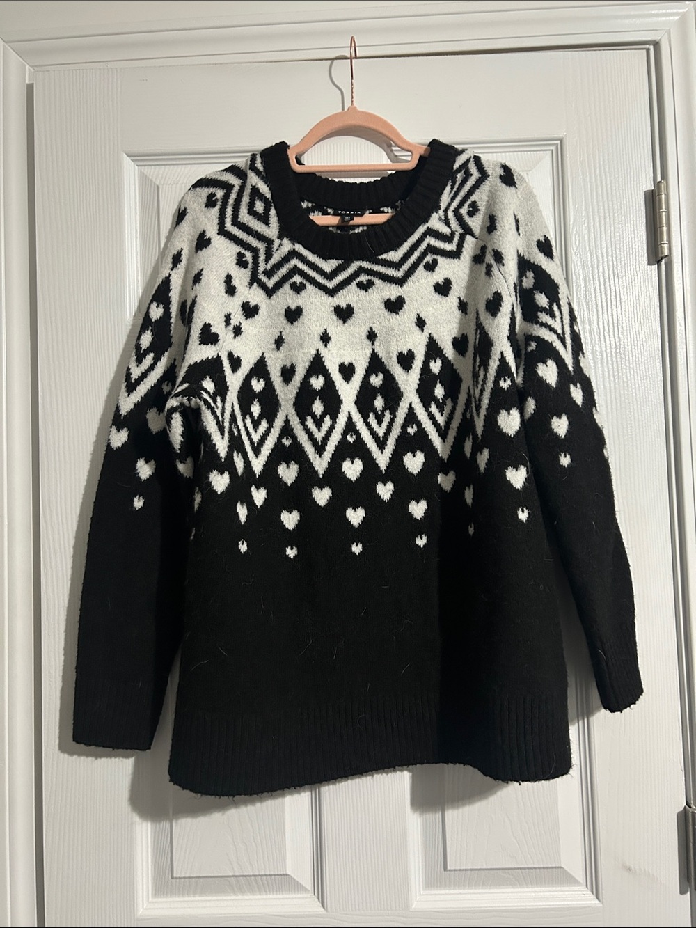 torrid Black & White Fair Isle Heart Crewneck Sweater